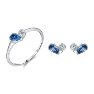 S925 sterling silver jewelry set featuring blue and white drop-shaped gemstones