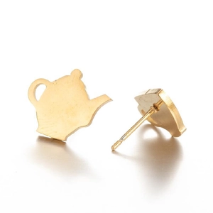 French vintage style golden kettle stud earrings in minimalist asymmetric metal design