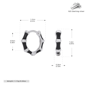 Detailed size specifications for 925 sterling silver bamboo hoop earrings with black enamel