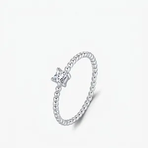 Elegant 925 Sterling Silver Ring Princess Cut Moissanite Beaded Band Minimalist Wedding Jewelry For Women Special Gift