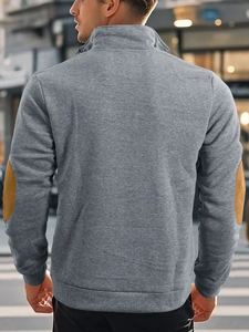 Men's outdoor casual sweatshirt back view featuring brown suede elbow patches details