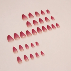 24 pieces of almond-shaped gradient rose pink press-on nails with a glossy finish