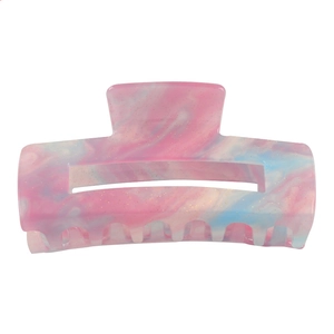 Square marble starfield hair claw clip with pink and blue iridescent glitter finish