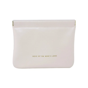 Cream white PU leather squeeze coin purse with metal spring closure and gold text