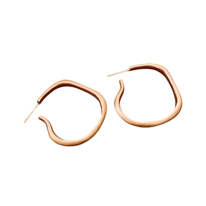 Minimalist irregular 18K rose gold plated round hoop earrings on a clean white background
