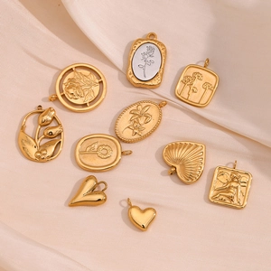 Vintage Stainless Steel Charms 18K Gold Plated Flower Heart Angel Relief Pendants For DIY Jewelry Making Accessories