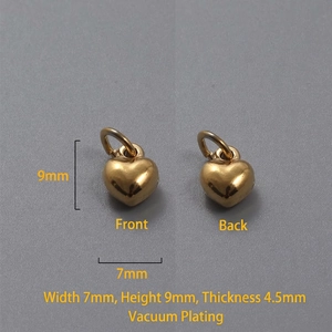 Detailed view of 7x9mm gold 18k heart pendants with vacuum plating for DIY jewelry