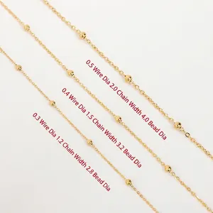 Three sizes of gold stainless steel beaded satellite chains for DIY jewelry making