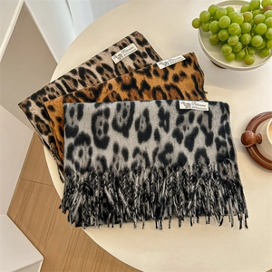 Leopard Print Scarf Soft Faux Cashmere Pashmina Shawl Warm Winter Wrap With Tassels For Women