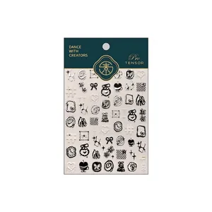 Minimalist embossed nail stickers TL-420 with silver bows, stars and butterfly patterns