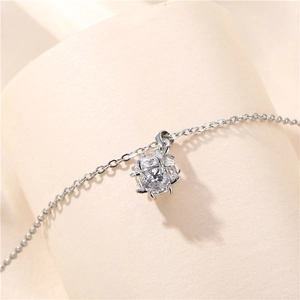 Silver titanium steel necklace featuring a cube pendant with sparkling zircon crystals