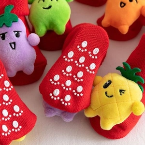 Thick Christmas baby grip socks with 3D cartoon fruit dolls and non-slip soles