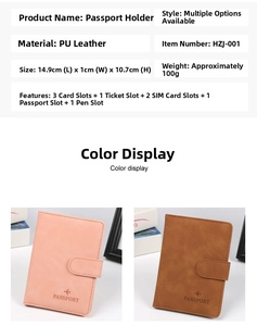 Detail view of pink and brown PU leather passport holders with multiple internal card slots