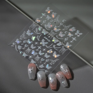 Iridescent butterfly and star nail art stickers with 3D crystal effect, model Co-168