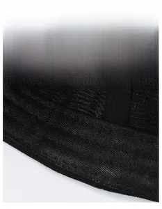 Detail view of the breathable mesh fabric and widened sweatband of the black baseball cap