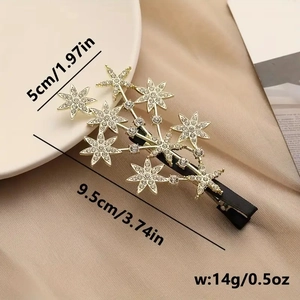 Golden star-shaped hair clip with rhinestones, size 9.5x5cm and weight 14g for daily use