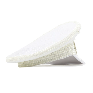Cappello da capitano bianco per sposa con paillettes e perle per feste
