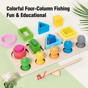Pädagogisches Holzspielzeug mit geometrischen Formen und Magnet-Angelspiel für Kleinkinder
