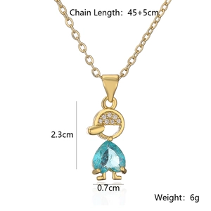 Detailed view of 18K gold plated heart boy pendant with size specs 2.3cm x 0.7cm
