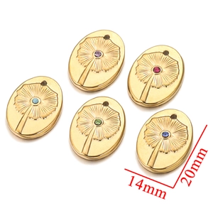 Bohemian oval stainless steel flower pendant with rhinestones for DIY necklace making