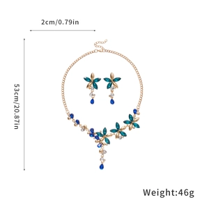 Vintage floral jewelry set with blue crystal fringe necklace and matching stud earrings