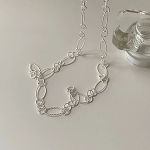 Minimalist S925 sterling silver chain necklace with oval textured links in industrial style