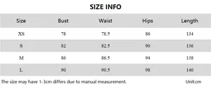 Detailed size chart for cutout halter neck maxi dress featuring XS to L measurements