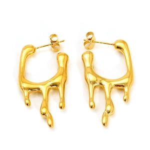 Chic 18k gold plated stainless steel lava earrings featuring a molten liquid metal design