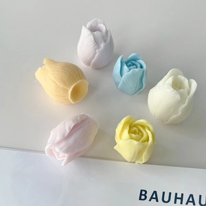 Macro shot of colorful tulip flower shaped candles made from high quality silicone molds