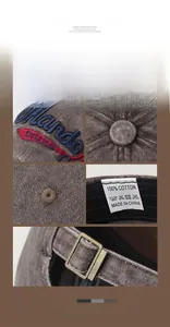 Close-up of vintage corduroy baseball cap with Orlando embroidery and metal buckle