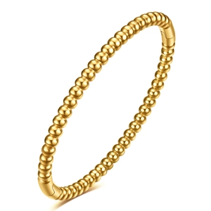Minimalist 18K gold-plated 5mm beaded cylinder bangle with hinge closure on white background