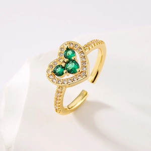Heart Geometric Open Ring Copper Gold Plated With Colorful Zircon Micro Pave Adjustable Elegant Jewelry For Women