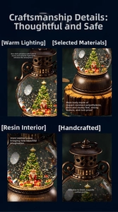 Detail view of vintage Christmas lantern with nutcracker scene and musical glow feature