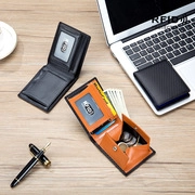 Mini leather wallet interior view showing card slots and RFID blocking coin pocket