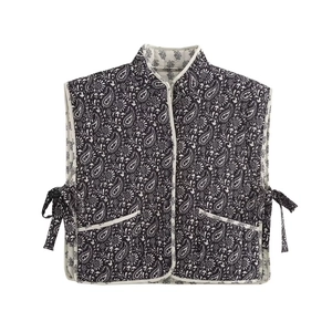 Gilet Trapuntato Reversibile Da Donna Stampa Paisley Collo Alto Gilet Imbottito Giacca Senza Maniche Fiocchi Laterali