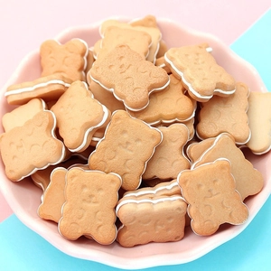 Miniature resin bear sandwich cookies in a pink bowl for DIY crafts and decor