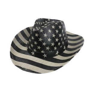Detailed close-up of American flag stars and stripes on a Western cowboy party hat