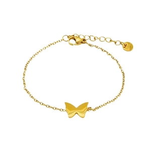 Minimalist gold butterfly charm bracelet in stainless steel with lobster clasp closure