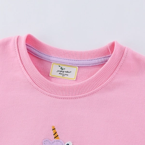 Sweat-shirt rose à manches longues pour filles avec col côtelé et broderie licorne