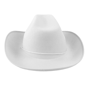 Classic white western cowboy hat with wide brim and vintage felt texture for sun protection