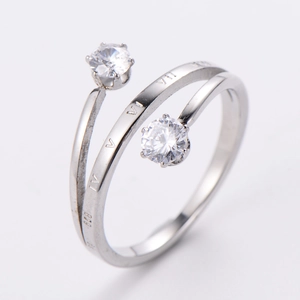 Macro shot of S925 silver ring featuring Roman numerals and sparkling double diamond accents