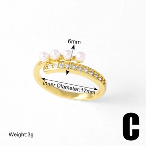 Detail of gold-plated open ring with 6mm pearls, pavé crystals and 17mm inner diameter