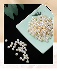 Macro shot of 4-5mm natural white freshwater pearls with large holes for DIY jewelry