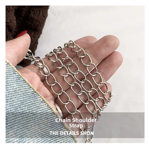 Close-up of a premium silver metal chain strap for women shoulder bags and DIY crafts