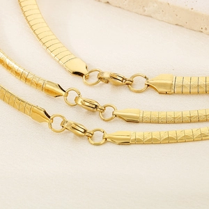 Three elegant gold-plated flat snake chains and chokers with lobster clasps for women