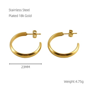 Detail view of 23mm 18k gold plated stainless steel twisted hoop earrings, 4.75g weight