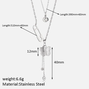 Detailed size specifications for the stainless steel butterfly pendant layered necklace