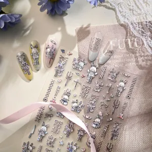Nail Stickers Holographic Embossed Self Adhesive DIY Manicure Gothic Lolita Bunny Cross Bow Dark Sweet Cool Style Women