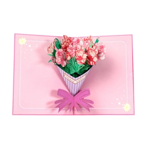 Handmade 3D pop-up carnation bouquet card in pink with Thanks for everything message