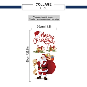 Detailed dimensions of Christmas wall stickers with Santa and Merry Christmas text